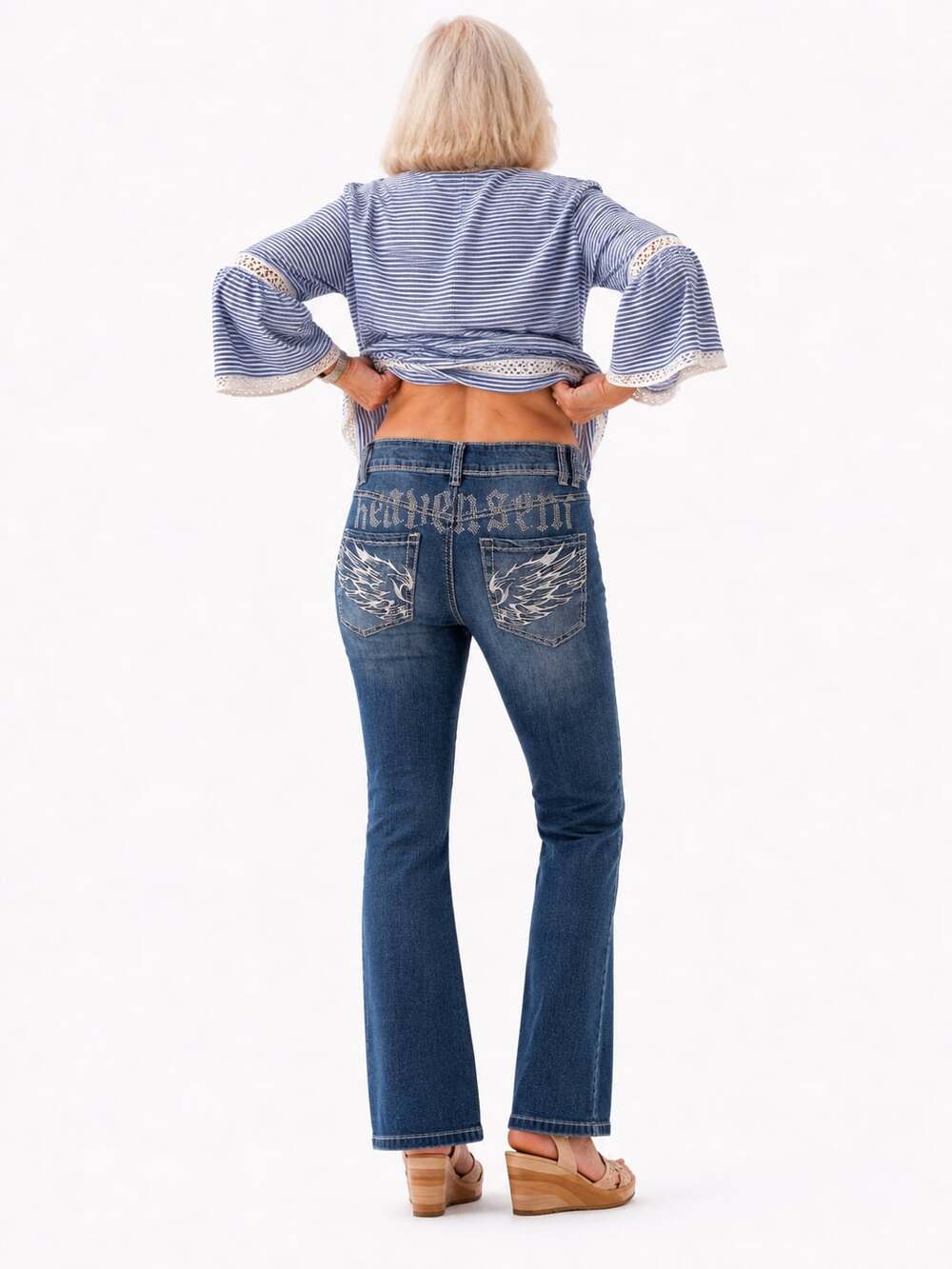 Ninth Alyssia Hall Embroidered Rhinestone Wing Pocket Jeans, Heaven Sent